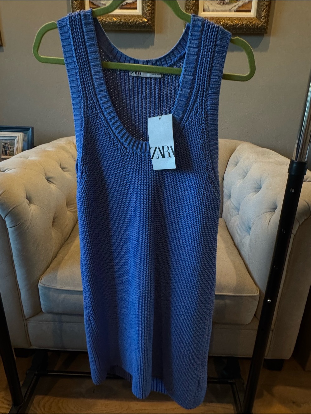 ZARA Royal Blue Knit V-Neck Sleeveless Dress